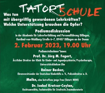 Podiumsdiskussion in die Akademie für Lehrerfortbildung und Personalführung in Dillingen a.d. Donau am 2. Februar 2023 um 19 Uhr